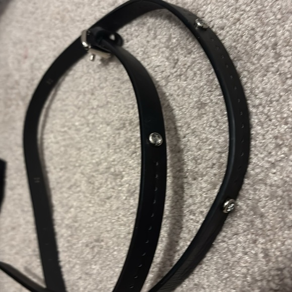 Vintage black silver buckle Studded slim faux leather belt Sz S - Picture 11 of 13